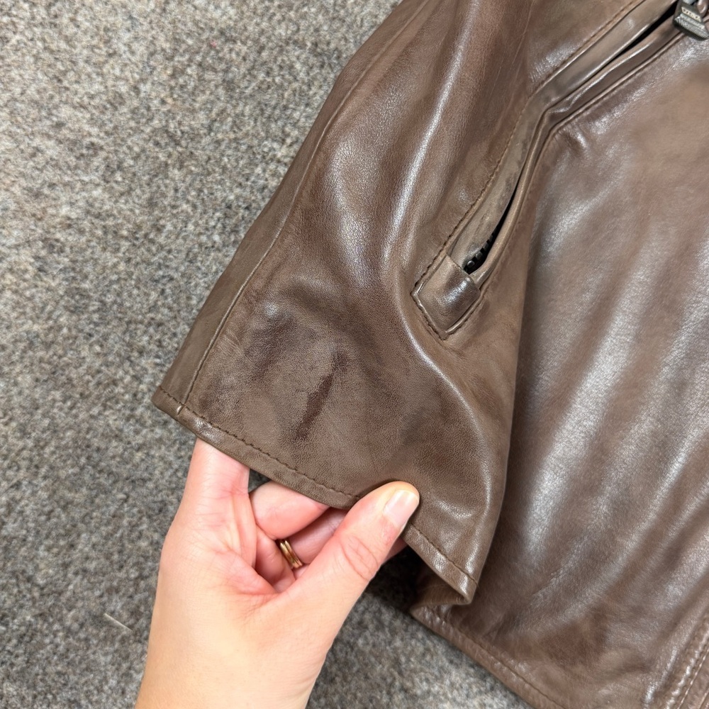 VTG Marc New York Brown Genuine Leather Harrington Jacket Men’s L Full Zip Coat - Picture 10 of 16